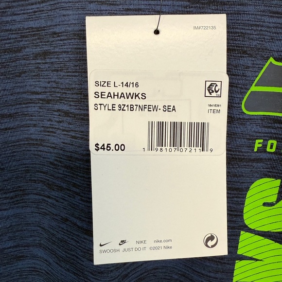 Nike Dri Fit Youth Long Sleeve Seattle Seahawks Youth Size Large 14/16 - Picture 4 of 5